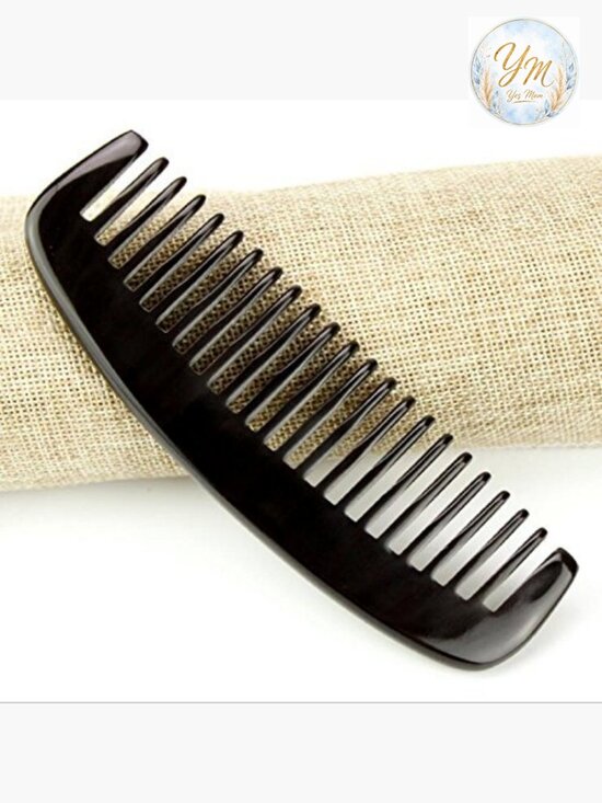 Natural Ox Horn Hair Comb Anti-Static Handmade 6 Inch Wide Tooth main image 6
